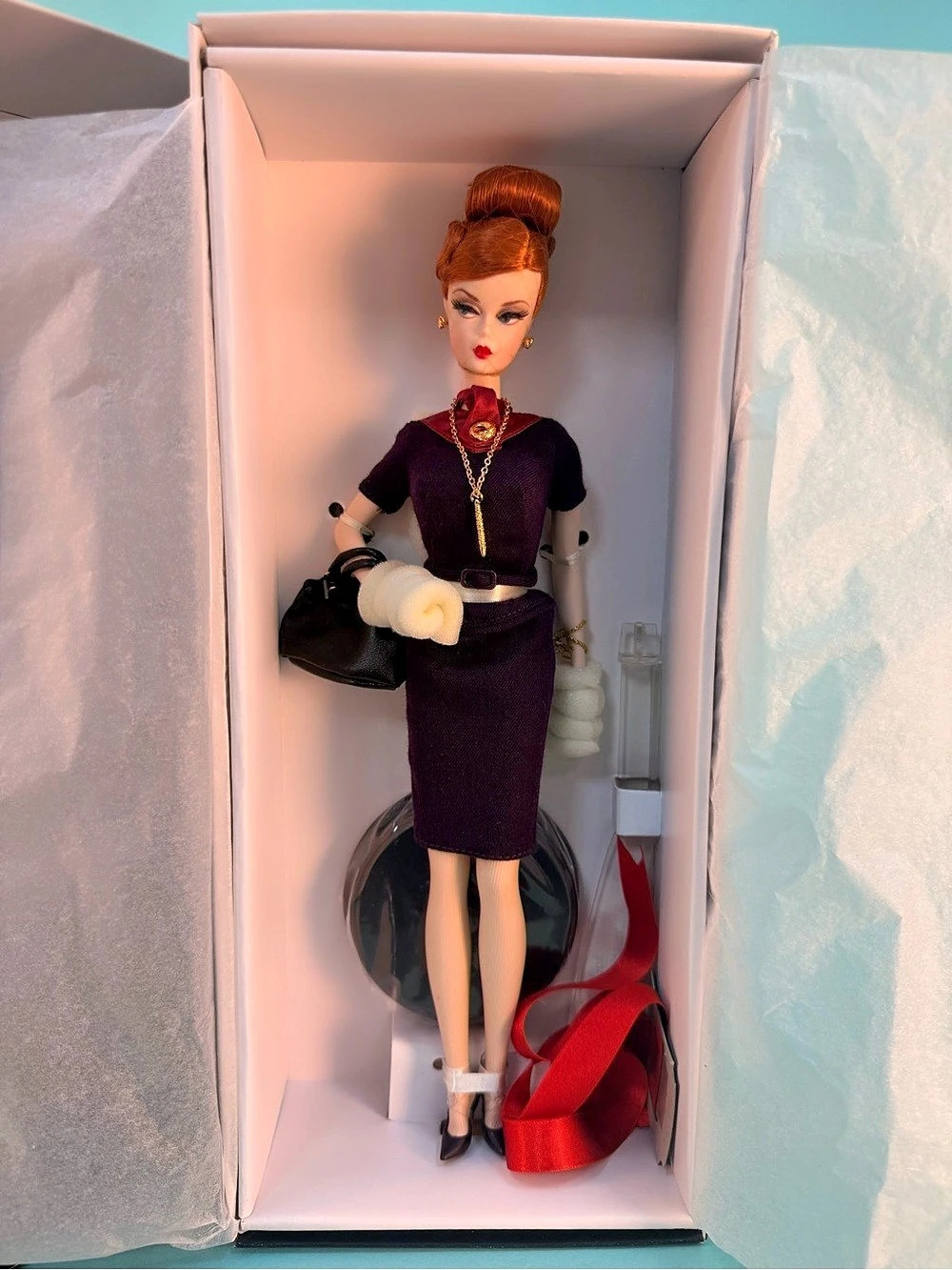 Barbie Mad Men Joan Holloway Barbie Doll Gold Label Doll Purple & Red